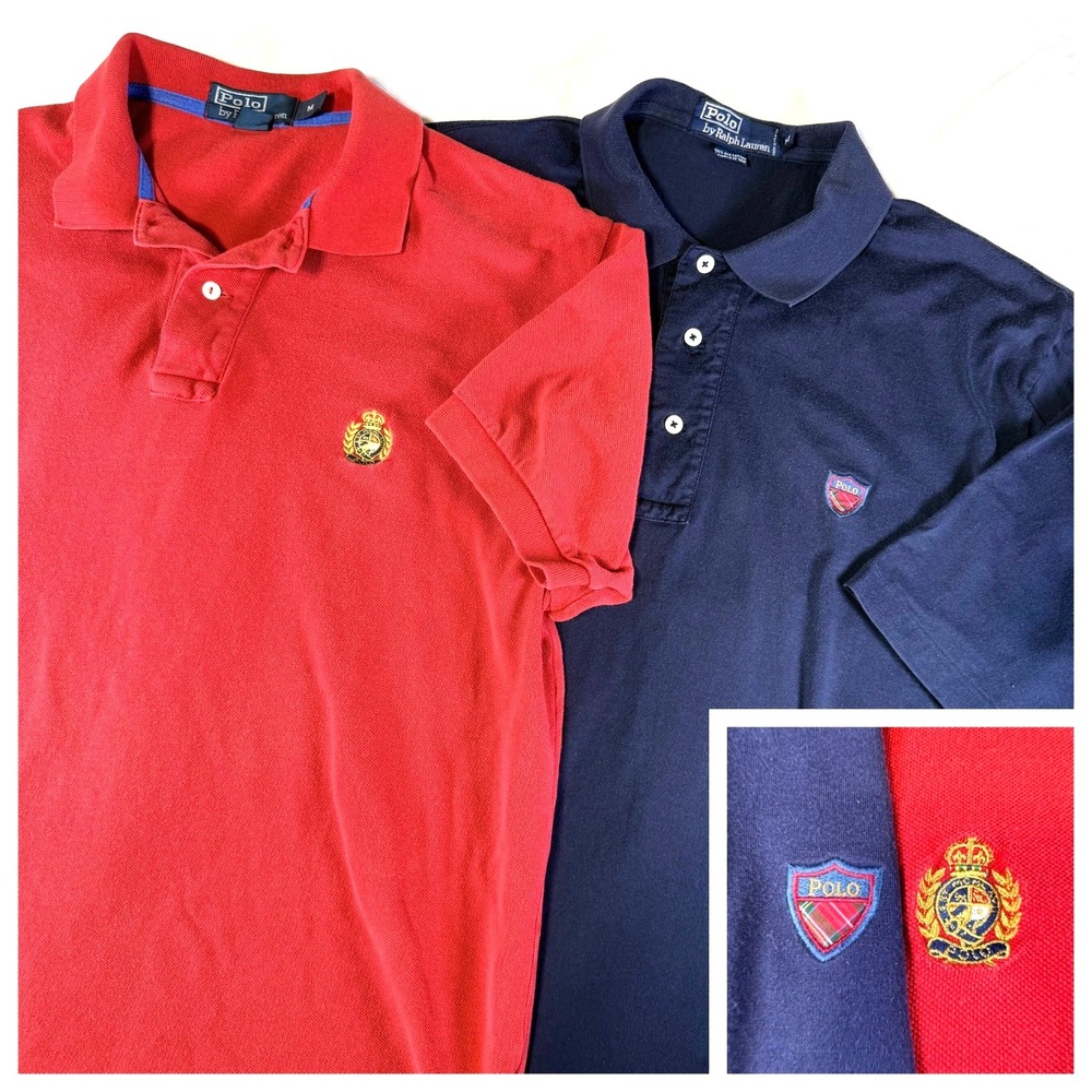 Lot of 2 Vintage Polo Ralph Lauren Short Sleeved Shirts Crest Logo Men's Med
